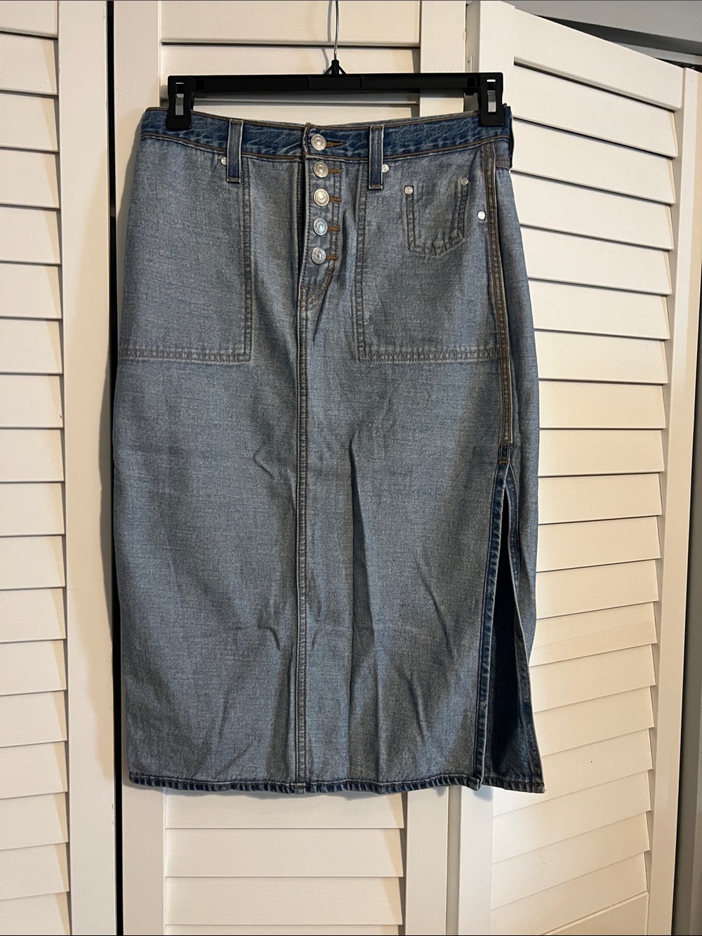 Reversible Denim Midi Skirt - Light/Dark Blue